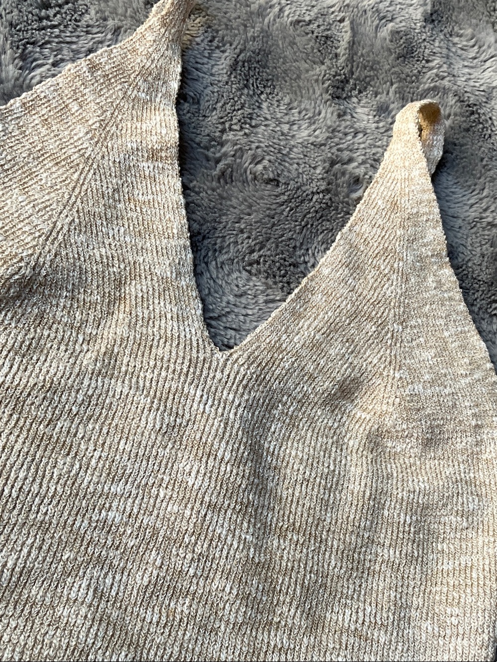 V-Neck Sleeveless Knit Camisole in Light Beige - Picture 2 of 5